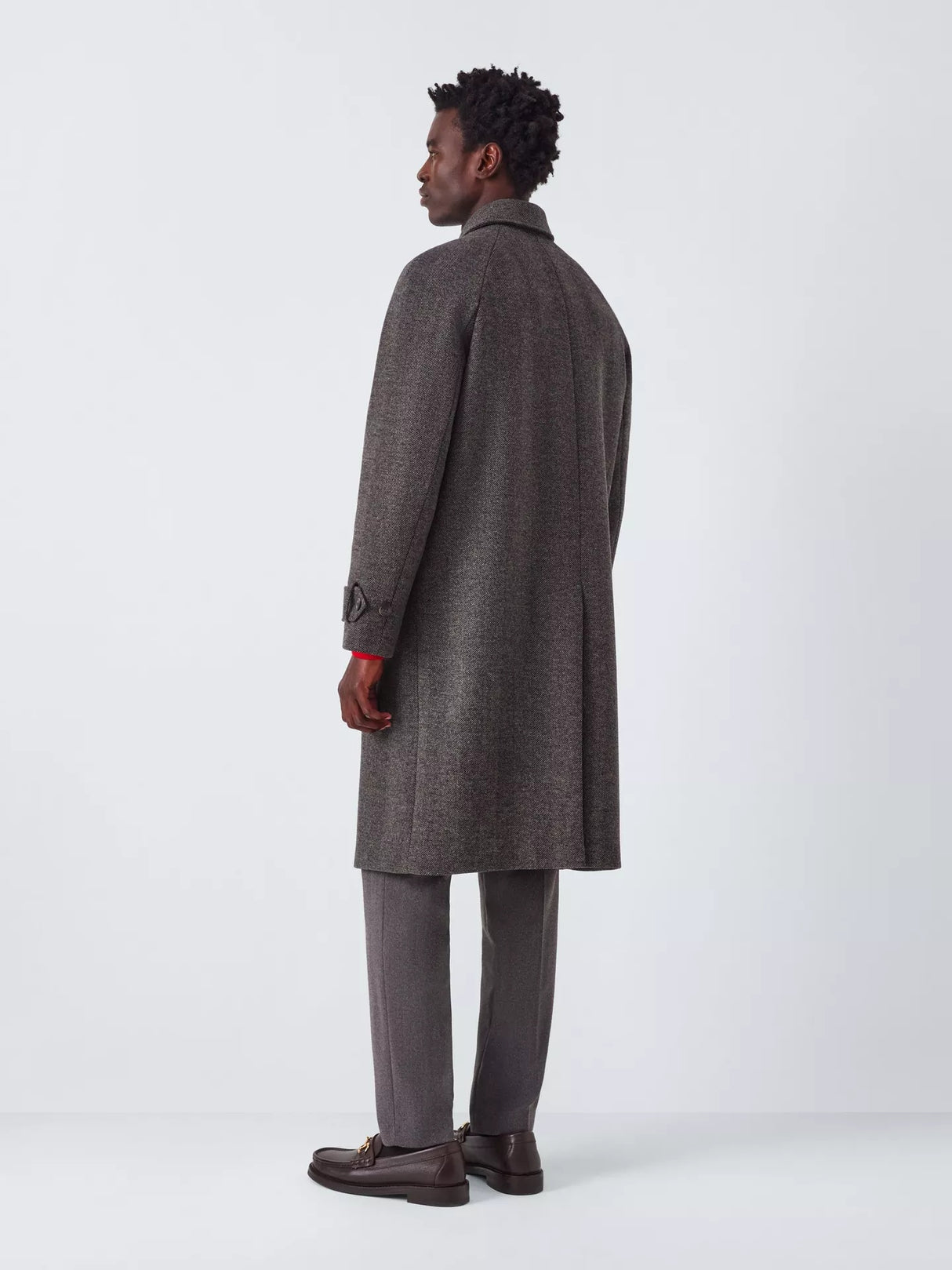 John Lewis Herringbone Men's Wool Blend Smart Long Overcoat - Brown - XXL