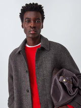 John Lewis Herringbone Men's Wool Blend Smart Long Overcoat - Brown - XXL