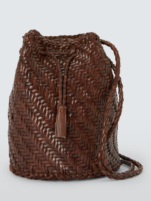 Dragon Diffusion Women's PomPom Leather Crossbody Bucket Bag Bruciato Brown