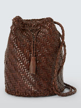 Dragon Diffusion Women's PomPom Leather Crossbody Bucket Bag Bruciato Brown
