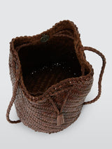 Dragon Diffusion Women's PomPom Leather Crossbody Bucket Bag Bruciato Brown