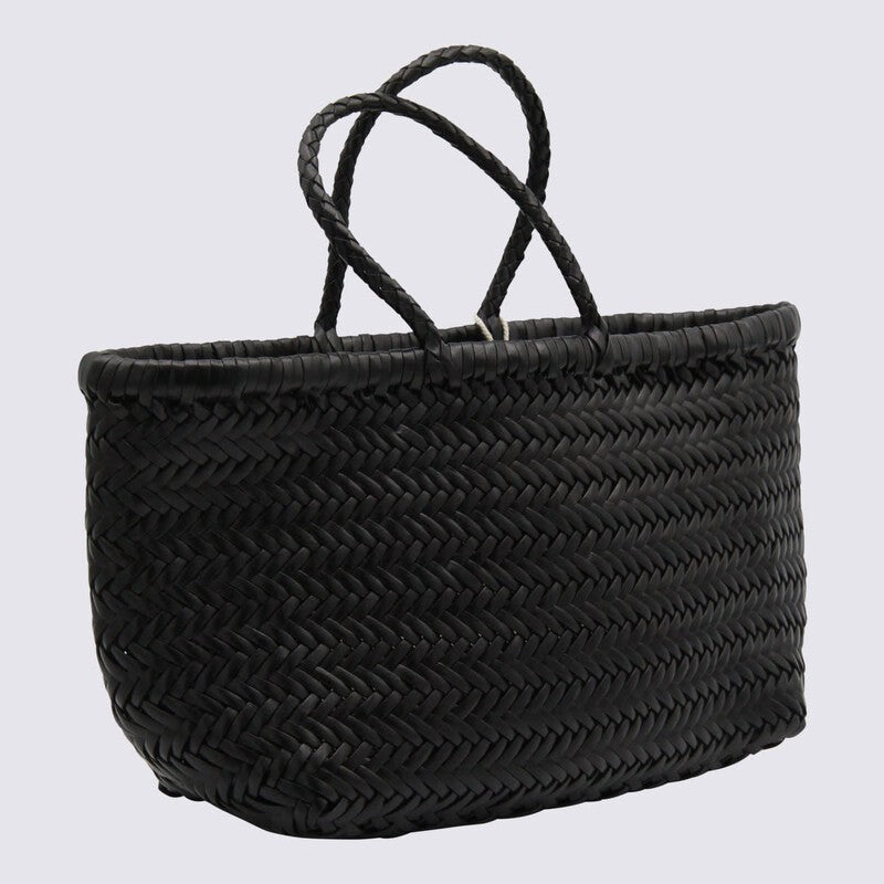 Dragon Diffusion Bamboo Woven Leather Basket Handbag Small Tote Bag - Black