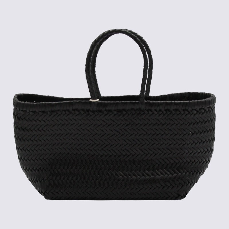 Dragon Diffusion Bamboo Woven Leather Basket Handbag Small Tote Bag - Black