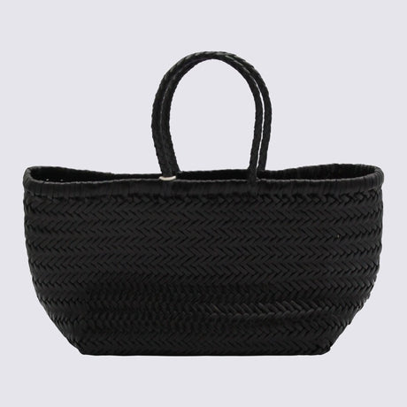 Dragon Diffusion Bamboo Woven Leather Basket Handbag Small Tote Bag - Black