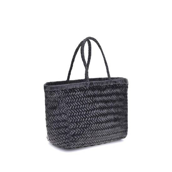 Dragon Diffusion Bamboo Woven Leather Basket Handbag Small Tote Bag - Black