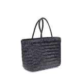 Dragon Diffusion Bamboo Woven Leather Basket Handbag Small Tote Bag - Black