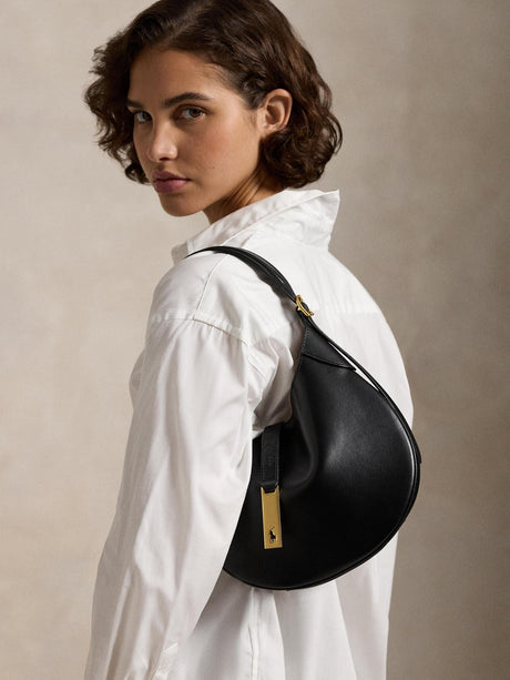 Ralph Lauren Polo ID Small Leather Adjustable Strap Shoulder Bag - Black