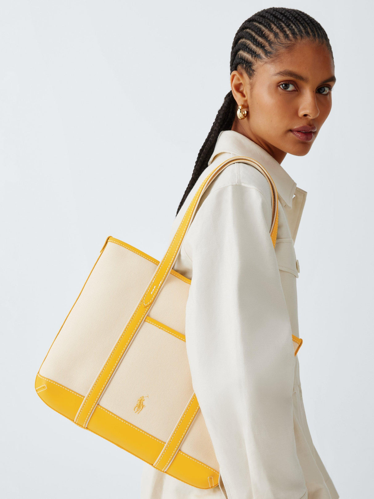 Polo Ralph Lauren Small Cotton Canvas Shopper Tote Bag - Ecru Racing/Yellow