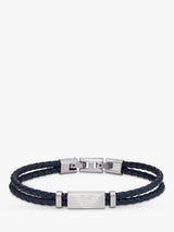 Emporio Armani Men's ID Leather Braided Cord 19.6cm Bracelet - Silver/Blue