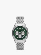 Emporio Armani AR1581 Mens Chronograph 41mm Bracelet Wristwatch Silver/Green