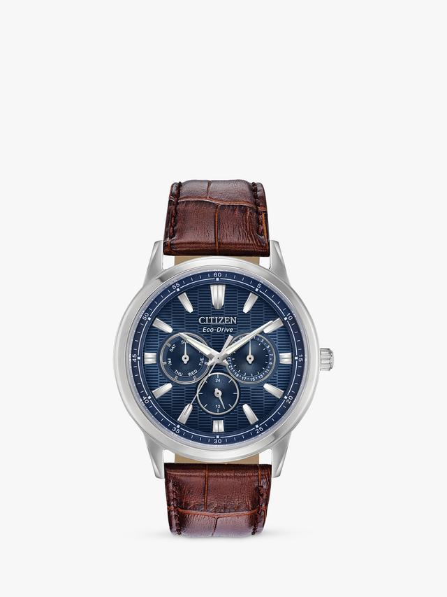 Citizen BU2070-12L Eco-Drive Chronograph Leather Strap Watch Brown/Blue