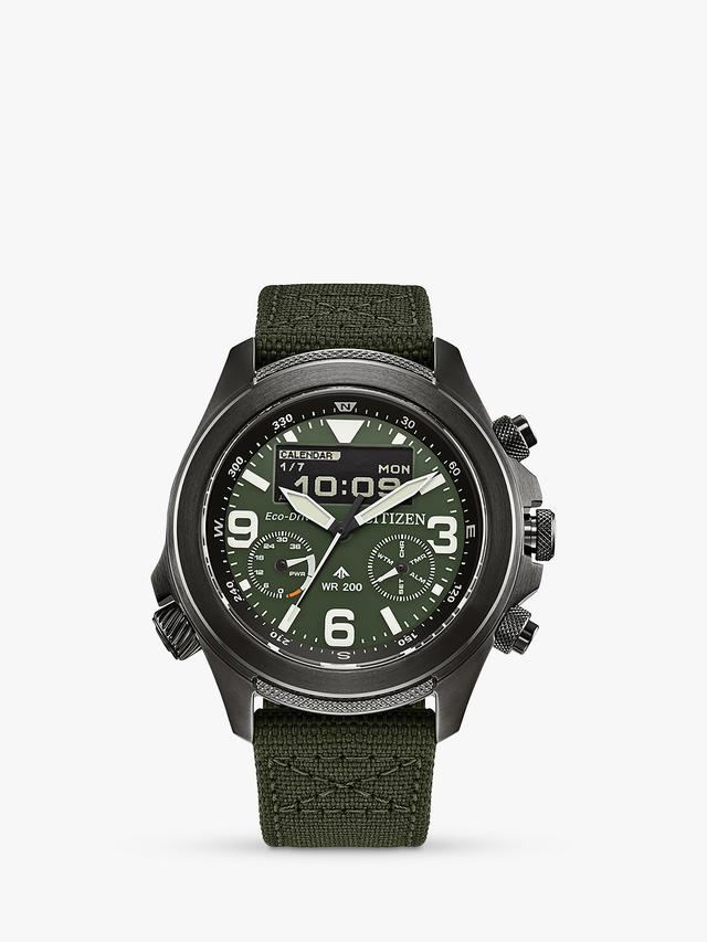 Citizen JV1005-02W Men's Promaster Land Chronograph Fabric Strap Watch Green