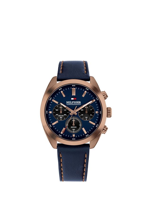 Tommy Hilfiger 1710721 Round Men's Chronograph Leather Strap Watch - Blue