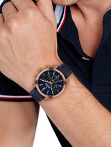 Tommy Hilfiger 1710721 Round Men's Chronograph Leather Strap Watch - Blue