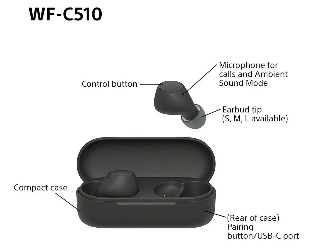 Sony WF-C510 Splashproof Quick Charging Wireless Bluetooth Earbuds - Black