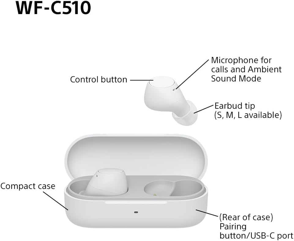 Sony WF-C510 Wireless Bluetooth Sweat Resistant In-Ear Headphones - White