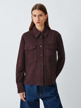 Marella Pogeo Plain Buttoned Regular Fit Pure Leather Jacket Burgundy UK 16