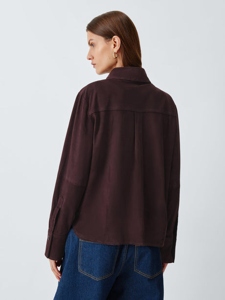 Marella Pogeo Plain Buttoned Regular Fit Pure Leather Jacket Burgundy UK 16