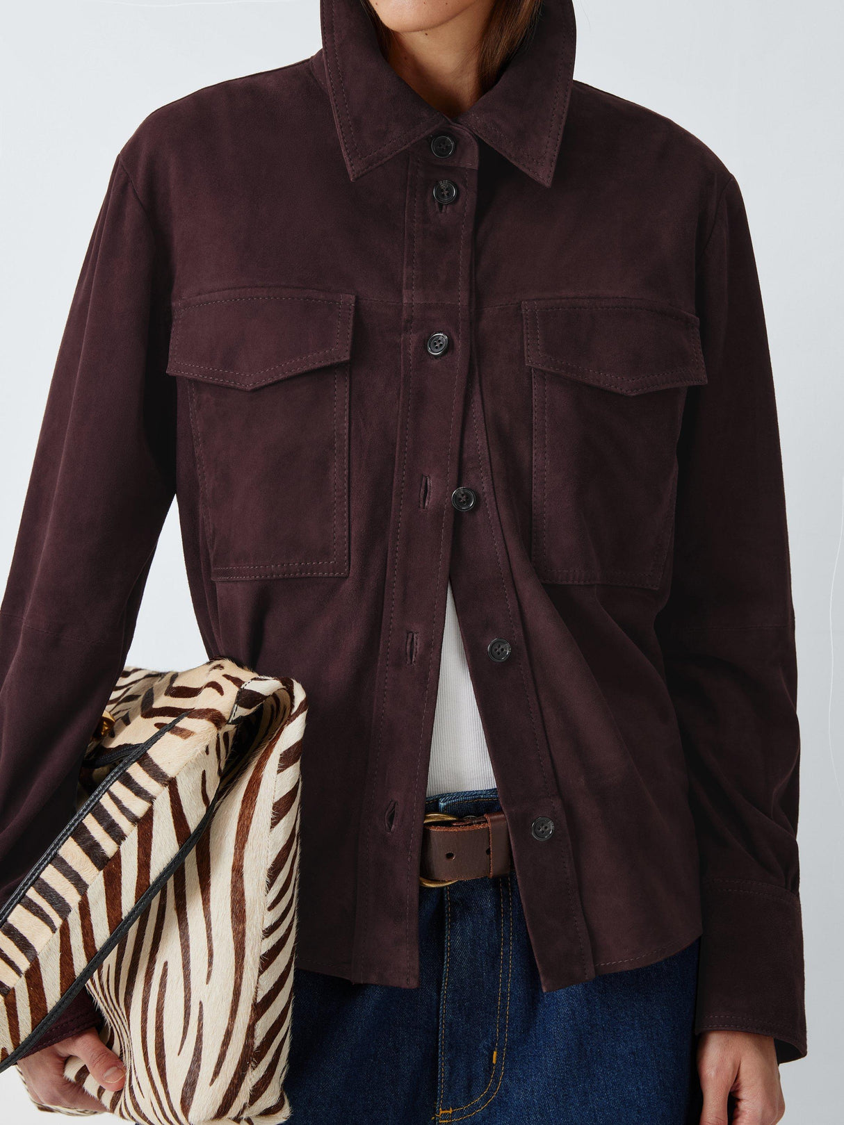 Marella Pogeo Plain Buttoned Regular Fit Pure Leather Jacket Burgundy UK 16