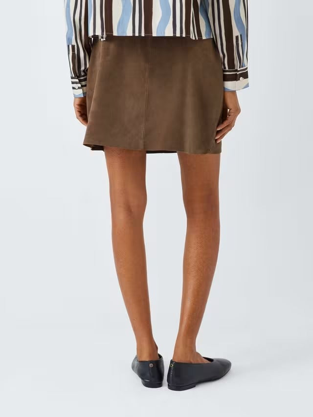 Marella Women's Rise Suede Leather Casual Classic Mini Skirt - Brown - UK 12