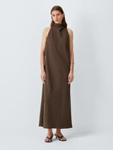 Marella Women’s A-Line Scarf Neck Sleeveless Midi Occasion Dress UK 14 Brown