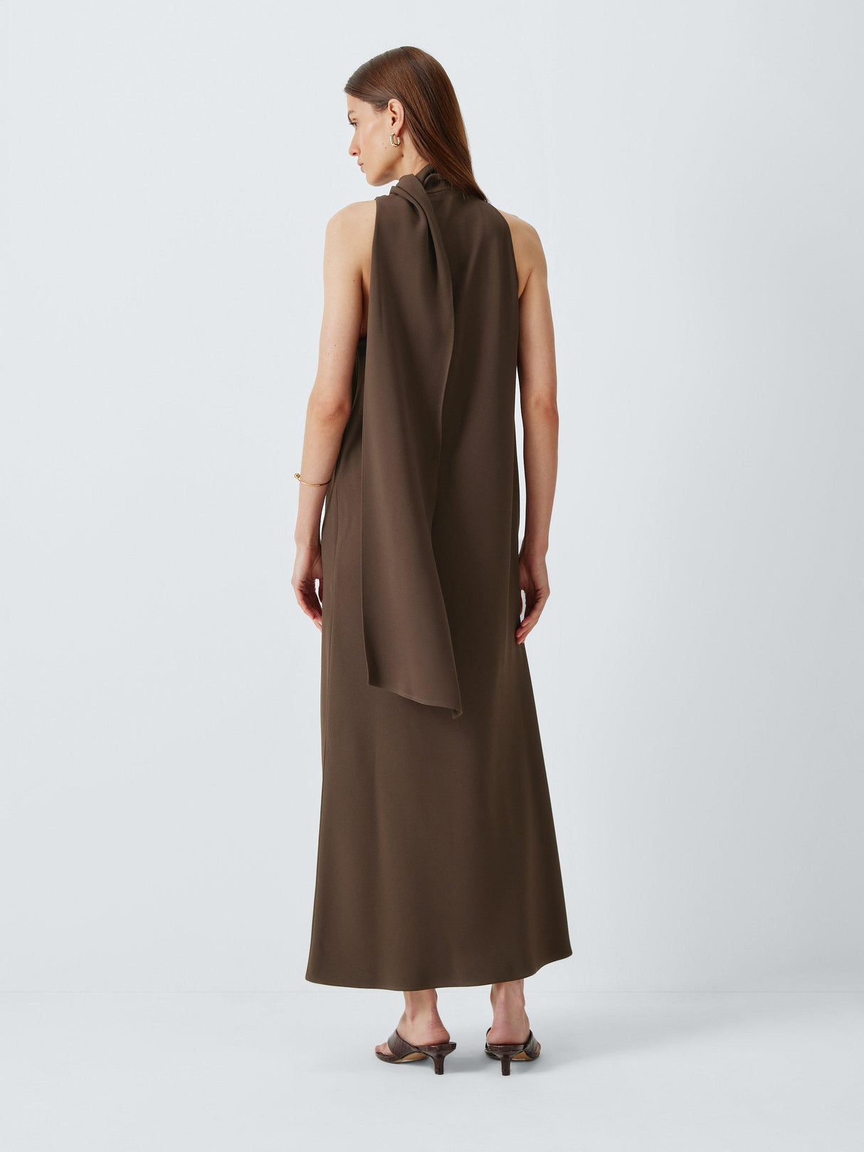 Marella Women’s A-Line Scarf Neck Sleeveless Midi Occasion Dress UK 14 Brown