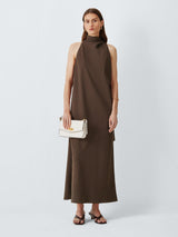 Marella Women’s A-Line Scarf Neck Sleeveless Midi Occasion Dress UK 14 Brown