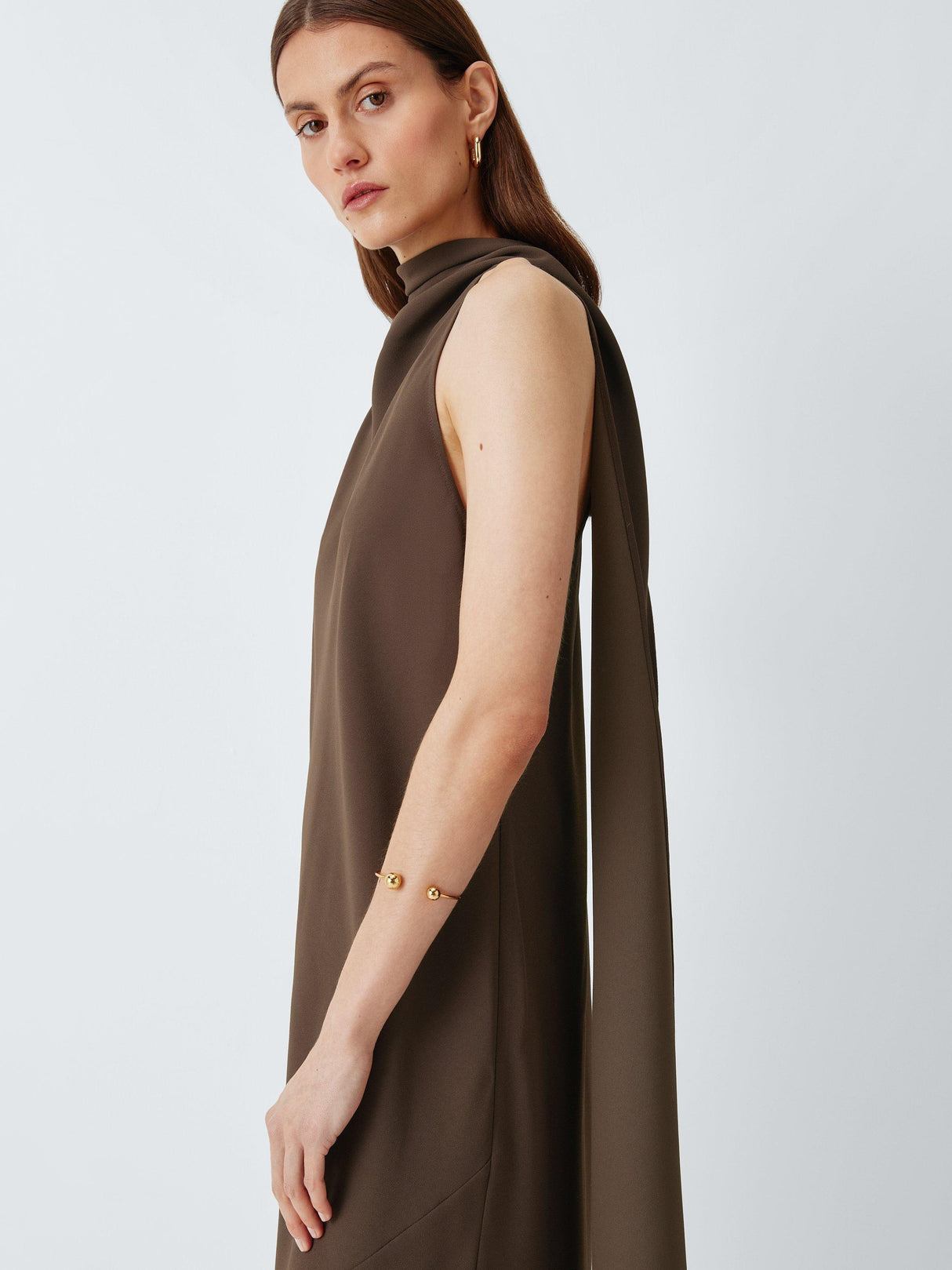 Marella Women’s A-Line Scarf Neck Sleeveless Midi Occasion Dress UK 14 Brown