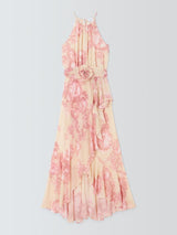 NEW Marella Fiero Halterneck Floral Regular Ruffle Midi Dress - Cream/Pink UK12