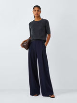 Marella Women's Diorama Wide Leg Mid Rise Regular Fit Trousers - Navy - UK 6