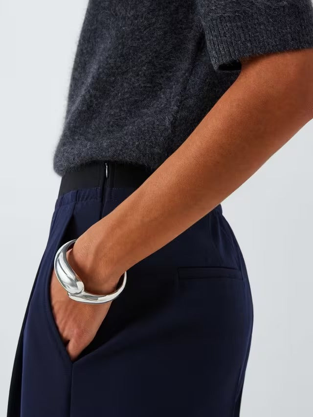 Marella Women's Diorama Wide Leg Mid Rise Regular Fit Trousers - Navy - UK 6