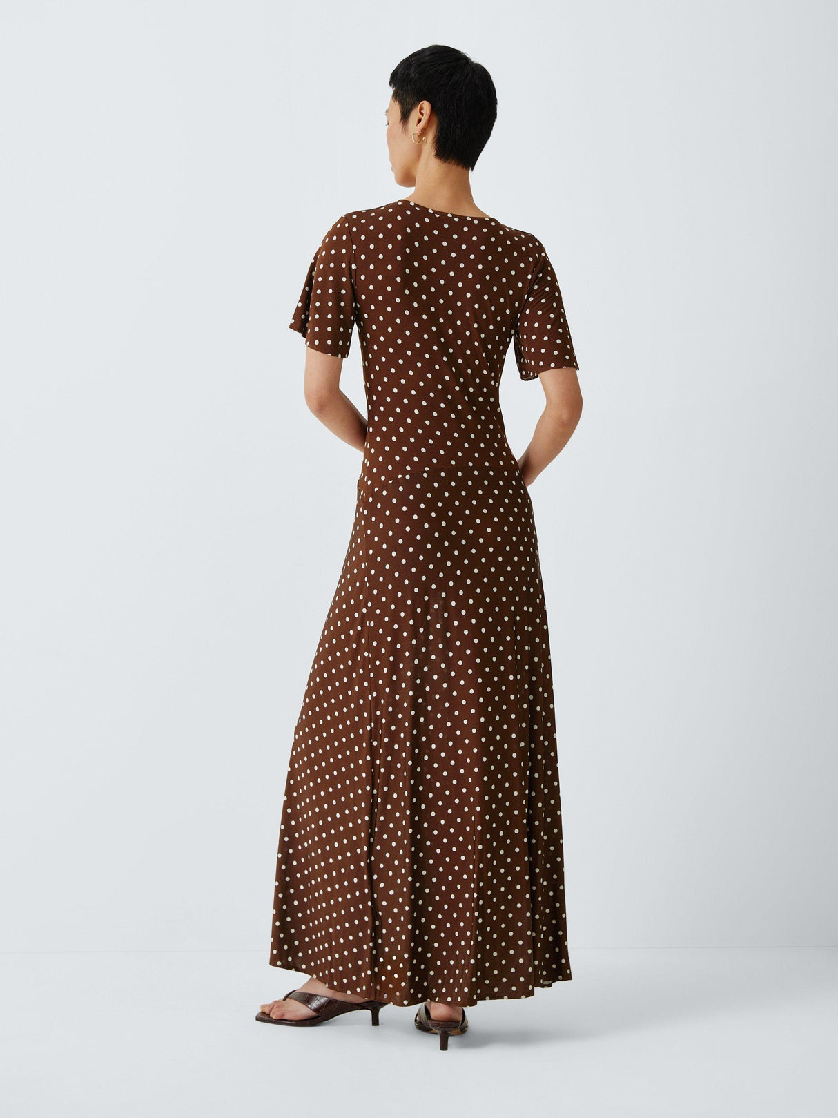 Marella Teca V-Neck Short Sleeve Polka Dot Maxi Dress - Brown/White - Small