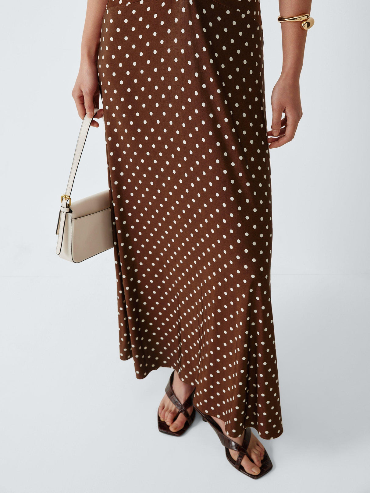 Marella Teca V-Neck Short Sleeve Polka Dot Maxi Dress - Brown/White - Small