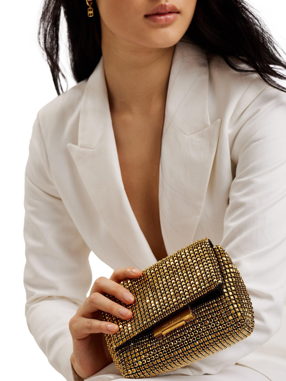 NEW Ted Baker Gliters Crystal Embellished Party Clutch Cross Body Bag - Gold