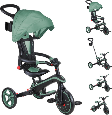 Globber 4-in-1 Explorer Foldable Trike with Adjustable Canopy 10M-5Yrs Green - Kazoop 