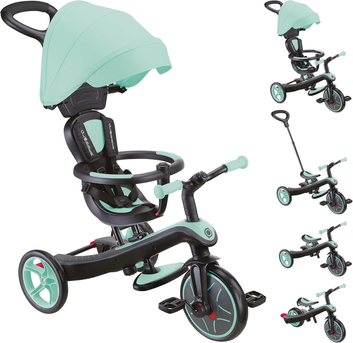 Globber 4-in-1 Explorer Toddler Trike/Balance Bike with Parent Handle - Mint