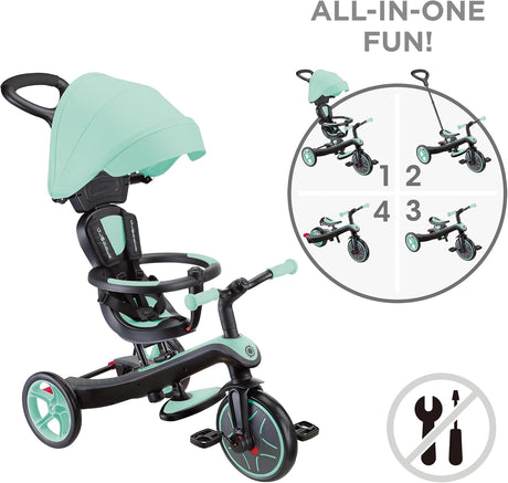 Globber 4-in-1 Explorer Toddler Trike/Balance Bike with Parent Handle - Mint