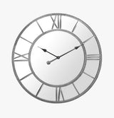 Libra Interiors Framed Beaded Mirrored 70cm Round Wall Clock - Silver/Grey