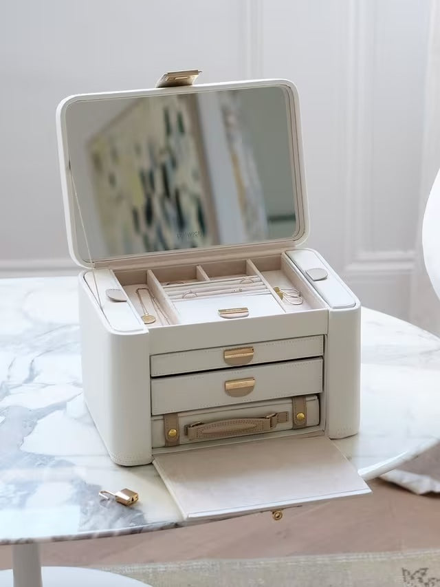 Stackers The Dulwich Belgravia Leather Jewellery Organiser Box - Cream/Mink