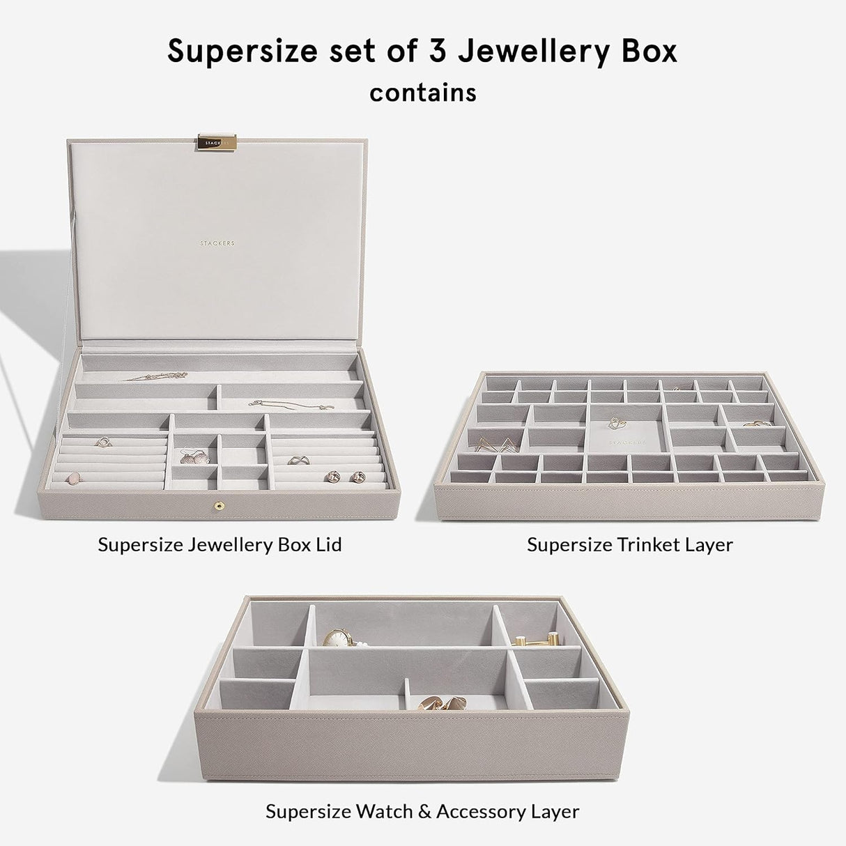 Stackers Supersize Large Jewellery Organiser Box Set of 3 - Taupe - Kazoop 