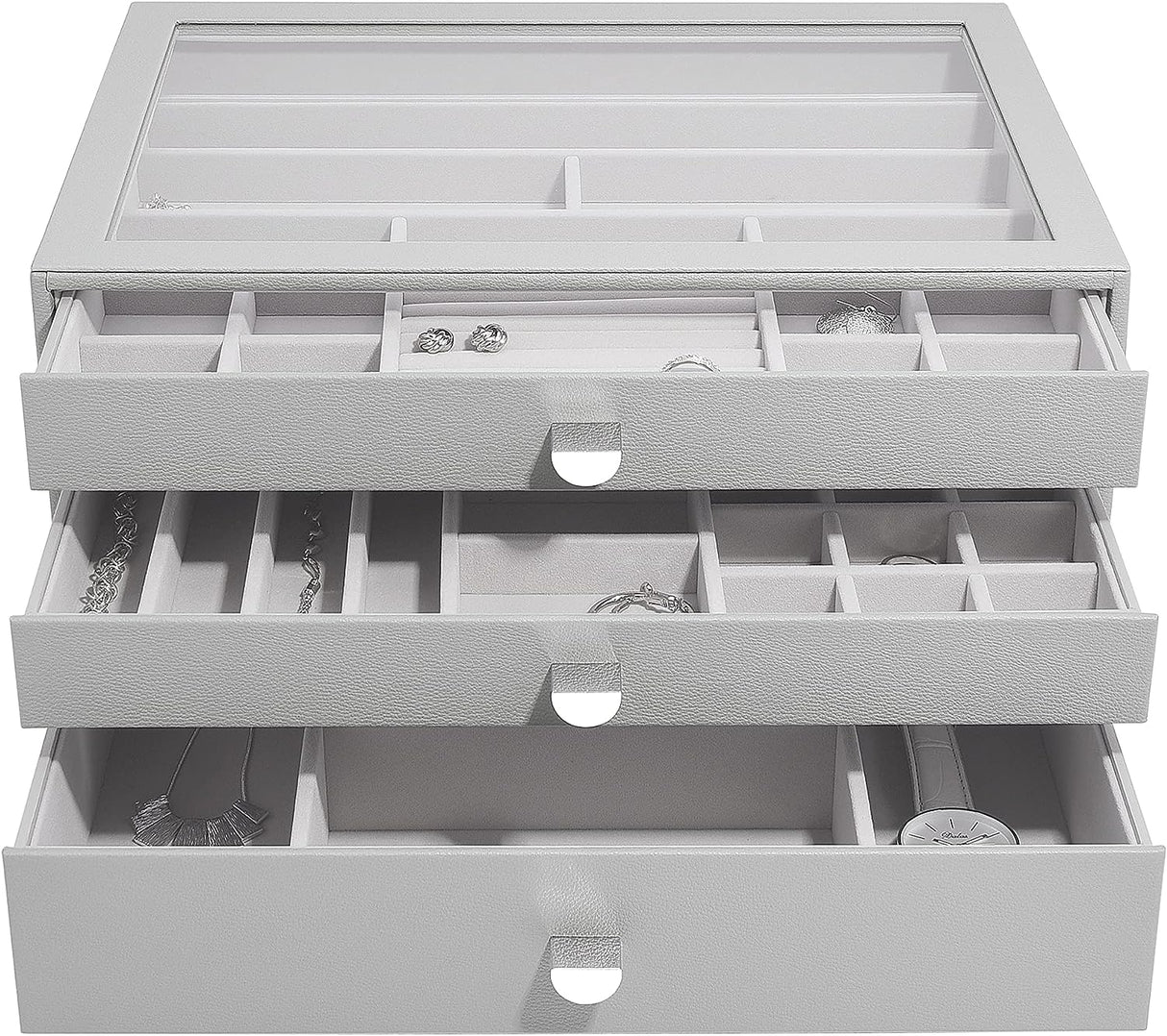 Stackers Supersize Glass Lid Jewellery Box with 3 Drawers - Pebble Grey