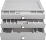 Stackers Supersize Glass Lid Jewellery Box with 3 Drawers - Pebble Grey