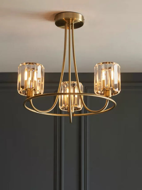 Bay Lighting Lyon 3 Arm Semi Flush Dimmable Ceiling Light - Antique Brass