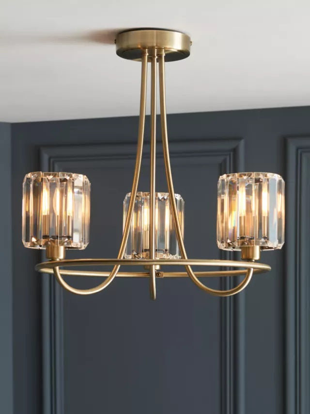 Bay Lighting Lyon 3 Arm Semi Flush Dimmable Ceiling Light - Antique Brass - Kazoop 