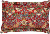 Morris & Co. Strawberry Thief Cotton King Size Duvet Cover Set - Crimson Red - Kazoop 