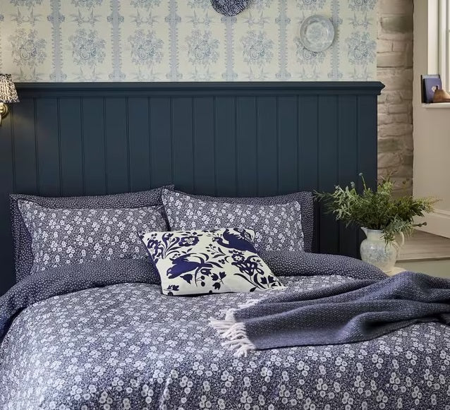 Burleigh x Bedeck Calico Cotton Percale Blue/Multi Duvet Cover Set - Double