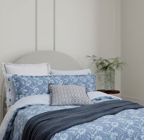 Bedeck of Belfast Floral Blue Chambray 200TC Cotton Duvet Cover Set - Double