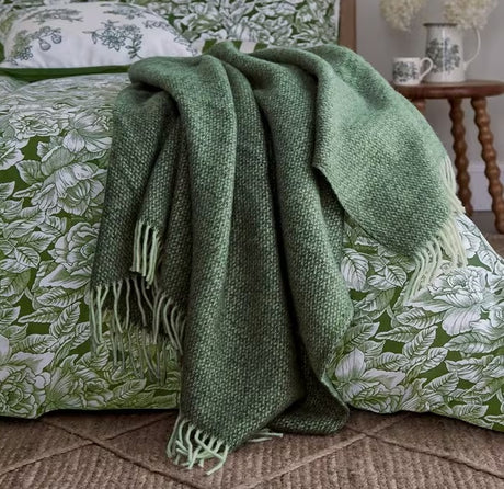 Burleigh x Bedeck Soft Textured Wool Throw Blanket 170 x 130cm - Green - Kazoop 