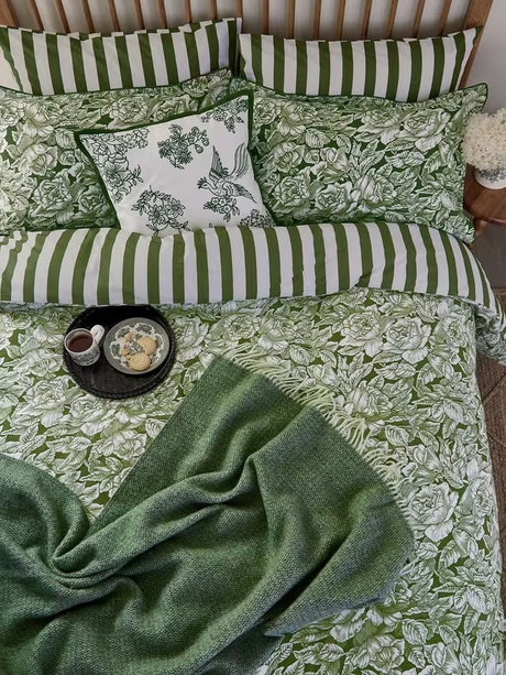 Burleigh x Bedeck Soft Textured Wool Throw Blanket 170 x 130cm - Green - Kazoop 