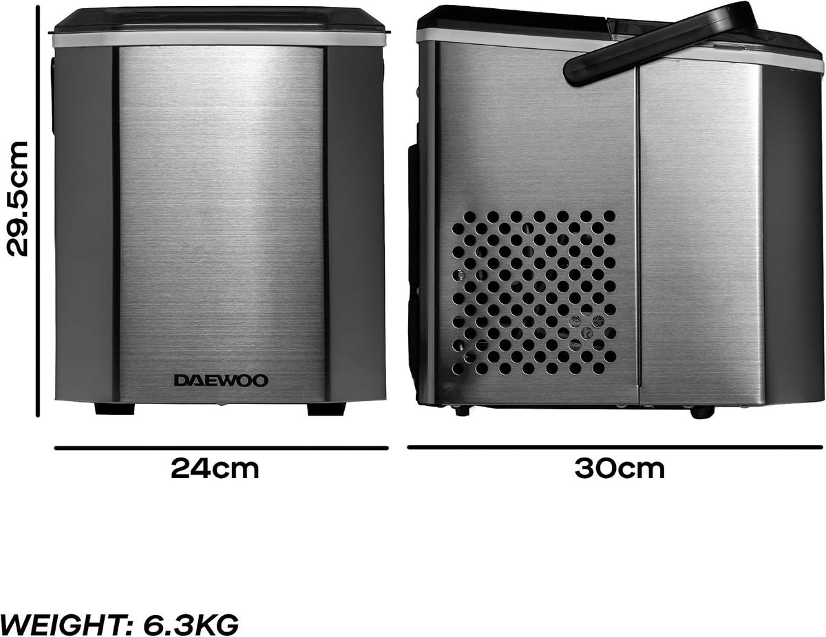 Daewoo SDA2931 12kg Portable Countertop Ice Cube Maker - Stainless Steel